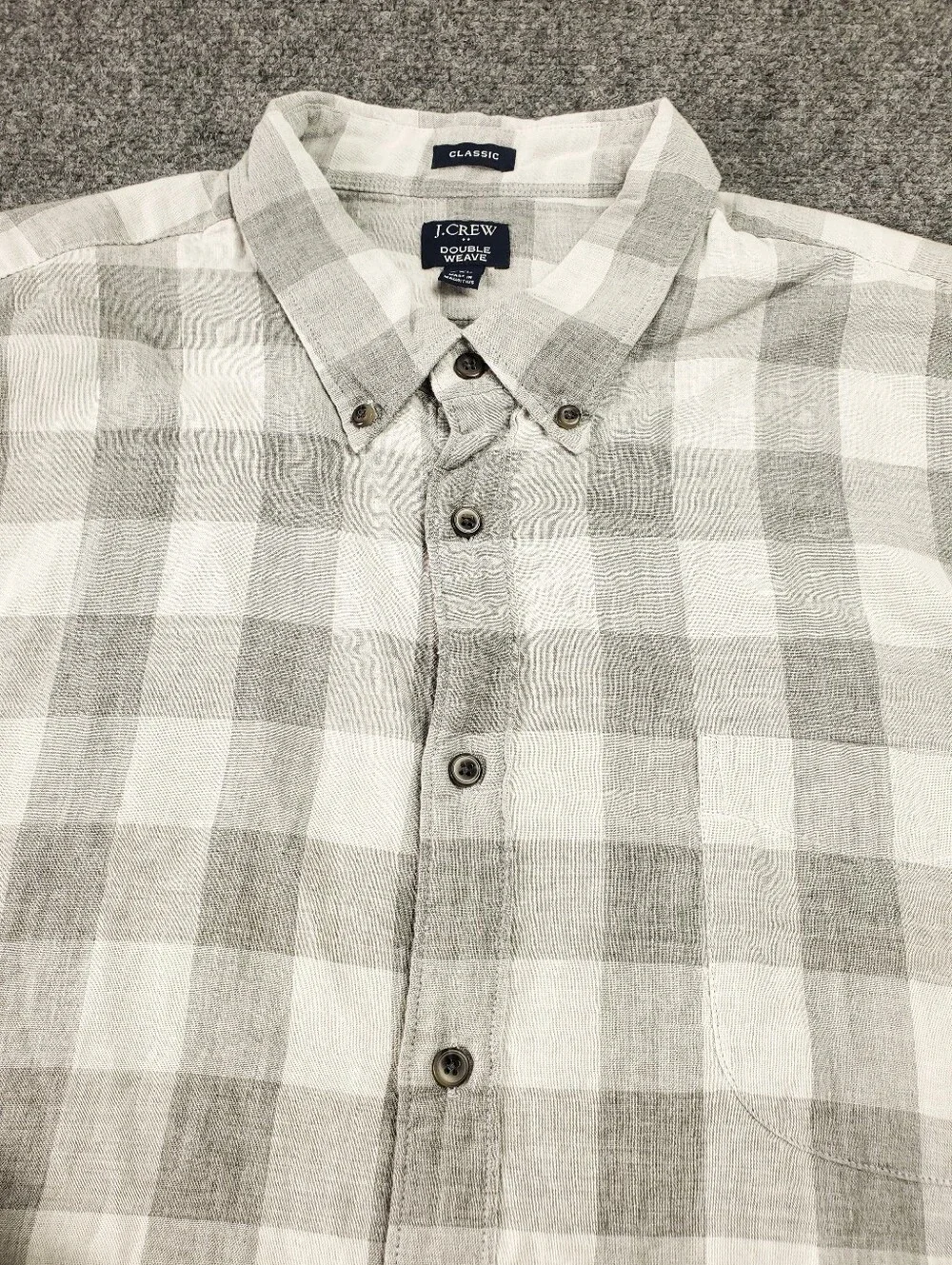J Crew Double Weave Buffalo Check Shirt XXL Gray White Classic Button Down